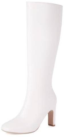 Gicoiz Donna Square Toe Eleganti Knee High Stivali da Equitazione Moda Tacco a Blocco Stivali Sposa Festa Warm Equestrian Stivali Invernali Cremallera Lateral Bianco Numero 35 EU