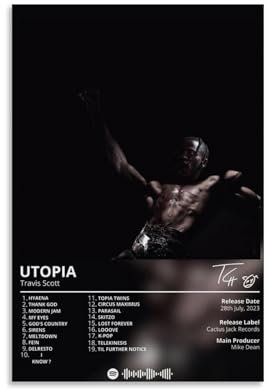 Travis Scott UtopiaAlbum-Cover, ästhetische limitierte Auflage, Poster, Signatur Rap-Sänger, Musikposter, Schlafsaal, Dekoration, Schlafzimmer, Poster, Druck, Leinwand, Wandkunst, Raum, 40 x 60 cm,