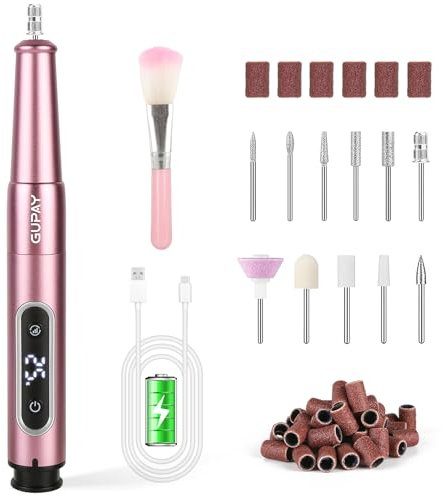 GUPAY Nagelfräser Kabellos, Elektrische Nagelfeile Professionelle, Fräser für Gelnägel 5 Geschwindigkeiten, USB Wiederaufladbare, Maniküre Pediküre Set für Nagelhaut Shellac Acrylgel (Violett)