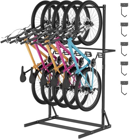 WUDLEP Freestanding Bike Storage Rack, Vertical Bike for Max 5 Bikes, Heavy-Duty Solid Steel Material, Bike Stand Floor for Indoor & Garage