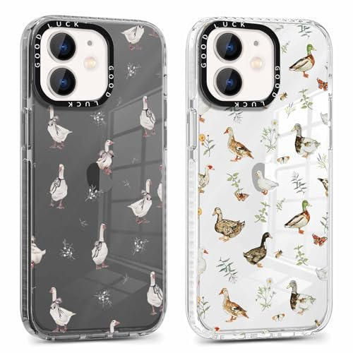 Phoona 2 Stück Handyhülle für iPhone 11 Hülle 6,1'', Aesthetic Ente Muster Design Weiche TPU Ultra Dünn Transparent Schwarz Silikon Schutzhülle Kratzfeste Stoßfest Bumper Case für Mädchen