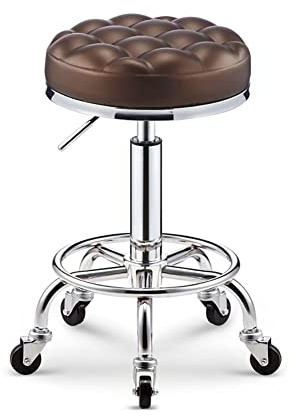 Tabouret de salon rond sur roulettes et repose-pieds, hauteur réglable de 17,7 à 22,8 pouces, pivotant, en cuir PU, tabouret de beauté, chaise roulante pour spa, salon de coiffure, tatouage, labo