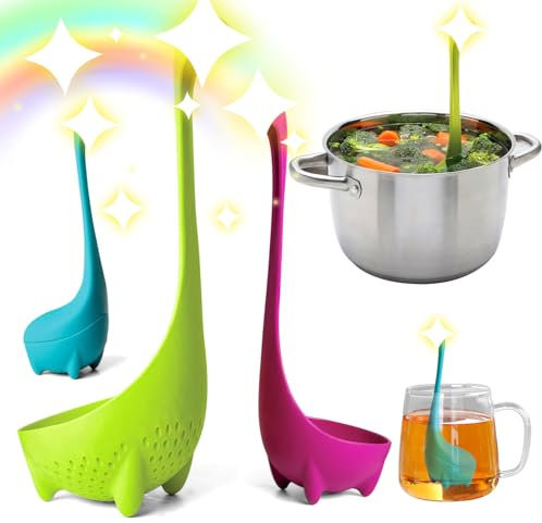 Dinosaur ladle Pack of 3 Ladle Spoon,Silicone Large Spoon for Soup,Non Stick Kitchen Utensils with High Heat for - Gift, Cute Kitchen Accessories, Fun Gifts