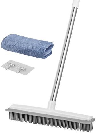 VEVOR Pet Hair Removal Broom, 58.46 in Adjustable Long Handle Carpet Rake, Rubber Broom with Built in Squeegee Reusable Dog Cat Hair Remover, for Carpets Rugs Mats Couch Furniture Hardwood Floor Tile