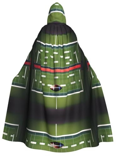 HJLUUFT American Football Field and Ball Print Halloween Hooded Cape Queen King Robe Outfit Renaissance Medieval Hooded Cloak Costume