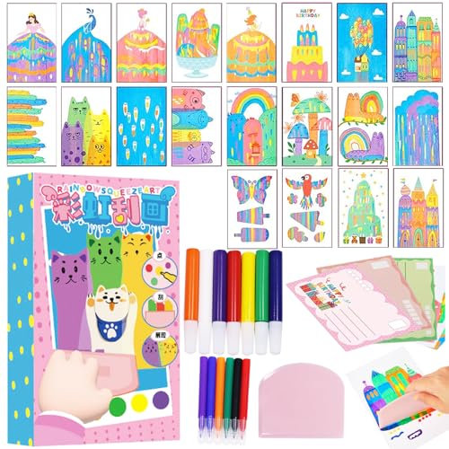 Kratzbilder für Kinder, 35 Stück DIY Regenbogen Kratzkunst Set, Regenbogen Kratzbilder, Kratzkunst für Kinder, Scratch Painting, Kratzpapier Set zum Zeichnen und Basteln für Jungen Mädchen