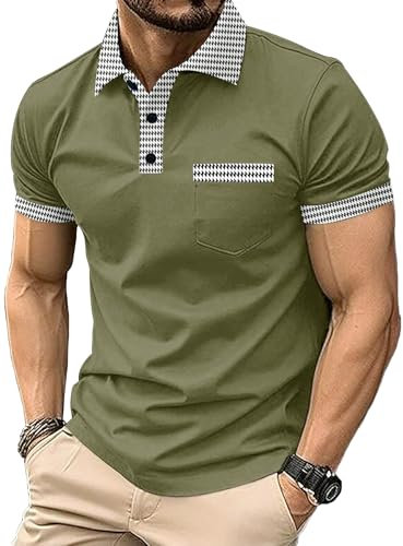 Mens Polo Shirts Casual Short Sleeve Athletic T-Shirts Classic Contrast Collar Shirt with Pocket (UK, Alpha, 5XL, Regular, Regular, #5)