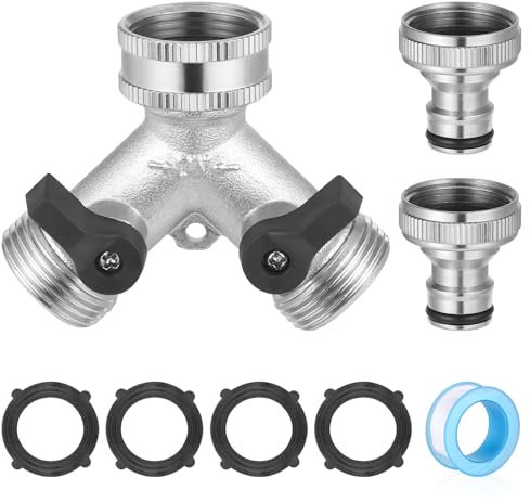 Zocipro 3/4 2 Voies Raccord en Y Répartiteur de Robinet, avec 2 Connexions de Robinet, Argenté Robinet Double Machine a Lave Raccord en Y pour pour tuyau de jardin Potager Extérieur