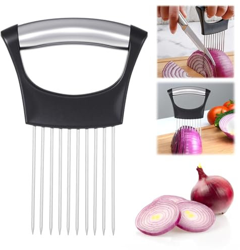 Onion Holder for Slicing Onion Cutter Vegetable Chopper Stainless Steel Tomato Slicer Vegetable Cutter Food Slicer Assistant Tool onions-slicer for Kitchen Food Potato Avocados Eggs Fruit Lemon(Small)