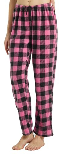 Lot de 1 à 2 pantalons de pyjama à carreaux en polaire avec cordon de serrage doux pour femme