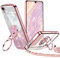 Tawarror Coque Glitter pour iPhone XR avec Cordon, Silicone TPU Étui en Galvanisé pour iPhone XR avec Double Anneau Support，Réglable Lanyard Antichoc Motif Coeur Etui, Or Rose
