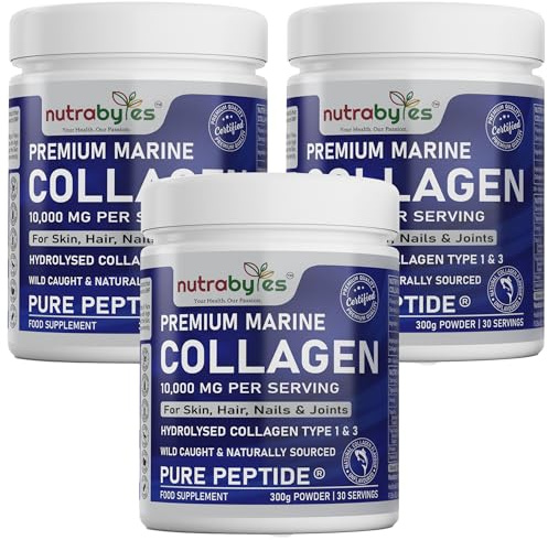 Marine Collagen Powder 10000mg | Hydrolysed Collagen Peptides Type 1 & 3 with 19 Amino Acids for Skin, Hair, Nails | Unflavoured | Collagen Supplement for Women & Men | 90 Days (900g) (3)