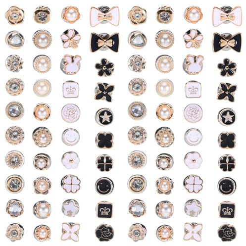80 Stück Brooch Buttons Knöpfe-Broschen für Kleidung | Broschen & Anstecknadeln für Damen, Brosche Ausschnitt Verkleinern, Abnehmbare DIY-Dekoration ohne Nähen
