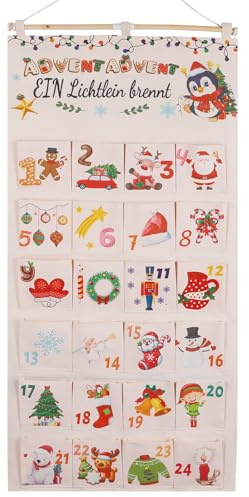 JOFONY 2025 Adventskalender zum Befüllen aus Stoff, Wiederverwendbar Weihnachten Wandkalender mit 24 Stoffbeutel, Weihnachtskalender zum Aufhängen für Geschenksäckchen