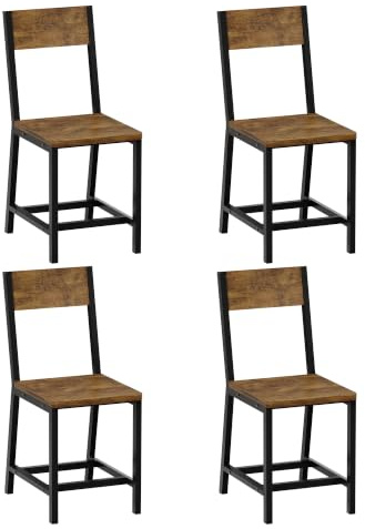 YOUDENOVA Esszimmerstühle 4er Set, Stabiles Metallgestell, Bequeme Küchenstühle mit Rückenlehne, geeignet für Wohnzimmer, Esszimmer und Küche, Vintage-Braun, bis 150 kg belastbar