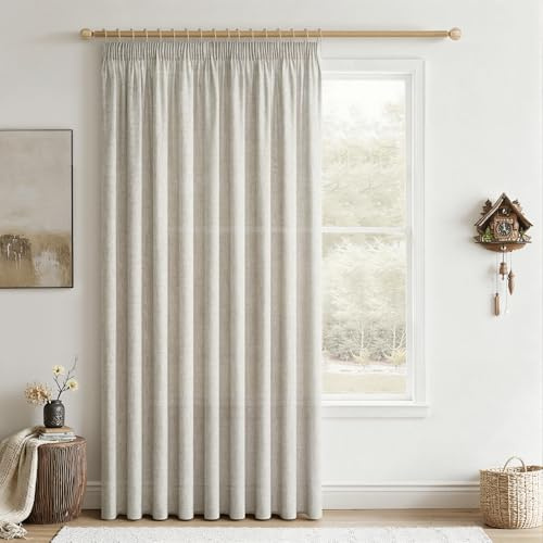CUTEWIND Rideau Rail Plafond Lin Naturel Rideau sur Rail Voile Semi-Transparent 200 x 245 cm (LxH), 1 Pièce, Rideaux à Galon Fronceur Tamisant Doux et Élégant pour Porte de Chambre Adulte