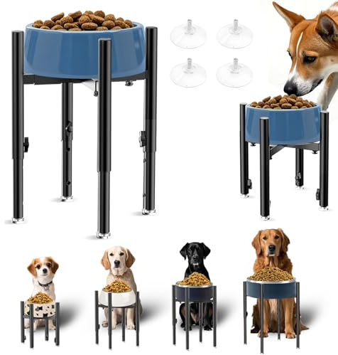 Support de Gamelle pour Chiens Ajustables, 4 Hauteurs et Largeur, Support pour Mangeoire Surélevée pour Grands, Moyens et Petits Chiens