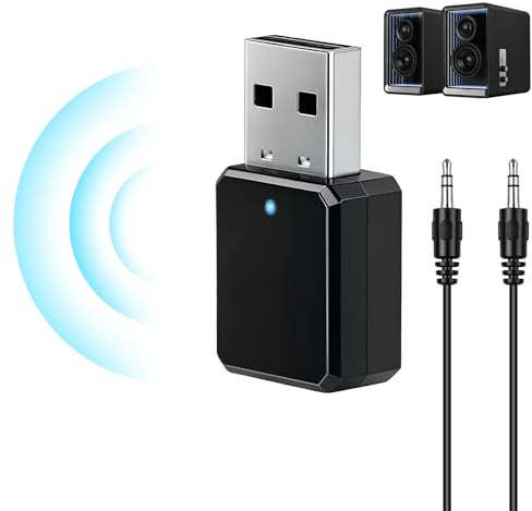 Adaptateur USB Bluetooth Audio pour Voiture et Maison, Récepteur Musique Sans Fil avec Sortie Duale USB et AUX 3,5 mm, Bluetooth 5.1 Haute Vitesse, Compatible Smartphones, Tablettes et Systèmes Stéréo