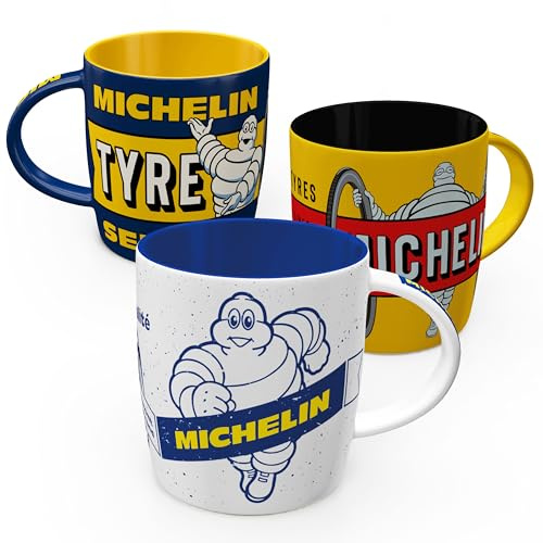 Nostalgic-Art Retro Kaffeebecher (3er-Set), 330 ml, Michelin Set 3 – Geschenk-Idee für Motor-Fans, Original Lizenzprodukt (OLP), Keramik-Tasse für Kaffee, Vintage Design, Reifen-Deko