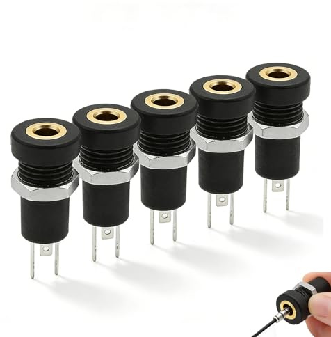 Ztolbriy 5 STÜCKE 3,5mm Audio Jack Buchse 3 Pol Stereo Buchse mit Mutter, Schwarz Panel zum Löten, Geeignet für Klinkenkabel 3,5 und Kopfhörer-Anschlüsse
