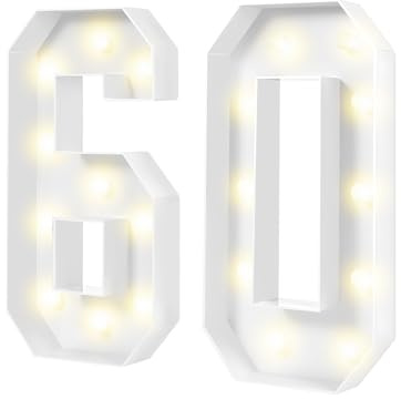 100cm LED-Zahlenleuchte, Große beleuchtete Zahlen mit warmweißem LED-Licht, batteriebetrieben, Vintage Party Deko für Geburtstag, Jubiläum, Feier, Indoor Fotokulisse (60)