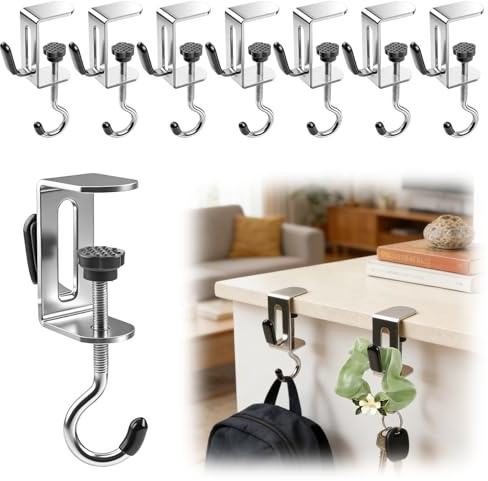 8 Pcs Bag Holder Table Clamp, Stainless Steel Handbag Hooks for Tables | Bag Hanger Table Hook, Lightweight Purse Hook Hangers, Portable Table Bag Holders for Office Restaurant and Home Desk