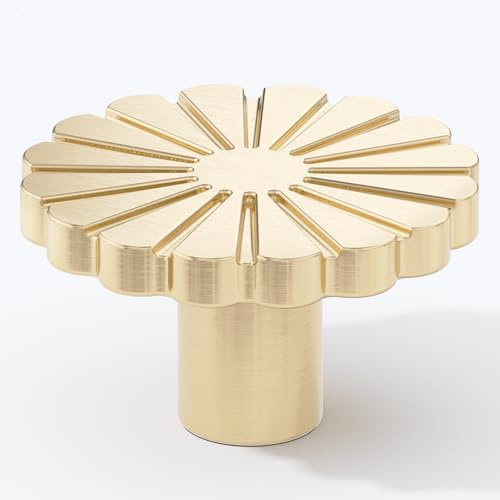 FURNIWARE 10 Pack Gold Cabinet Knobs, 36.2mm (1.42 Inch) Drawer Pulls, Single Hole Cupboard Handles, Brass Flower Door Knobs for Kitchen, Dresser, Chest of Drawers, Wardrobe, Zinc Alloy