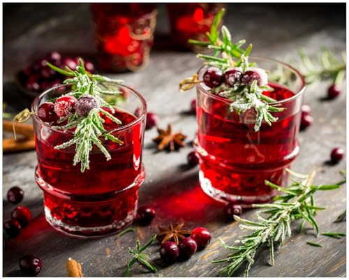 Wallario Poster - Winterlicher Cranberry-Punsch mit Rosmarin in Premiumqualität, Größe: 40 x 50 cm