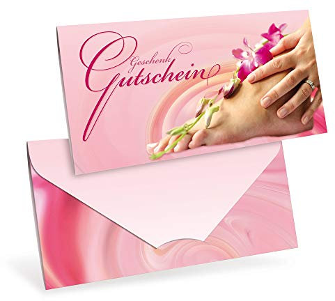 Premium Gutscheinkarten (10 Stück) - Geschenkgutscheine für Fußpflege, Podologie, Wellness - DIN lang Faltkarte verschließbar