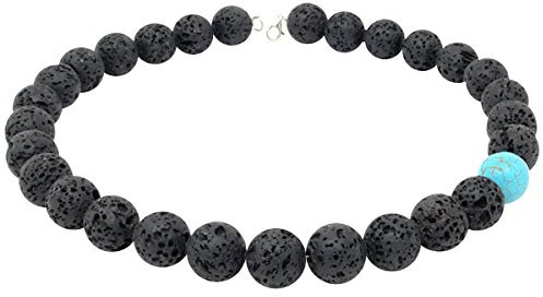 Massive Kette Collier aus Lava & Türkis-Howlith & 925 Silber Halsschmuck asymmetrisch