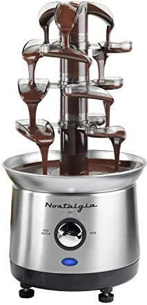 Nostalgia Fondue en cascade en acier inoxydable, capacité de 0,9 kg, facile à assembler, 4 niveaux, parfaite pour chocolat, fromage nacho, sauce barbecue, ranch, liqueurs