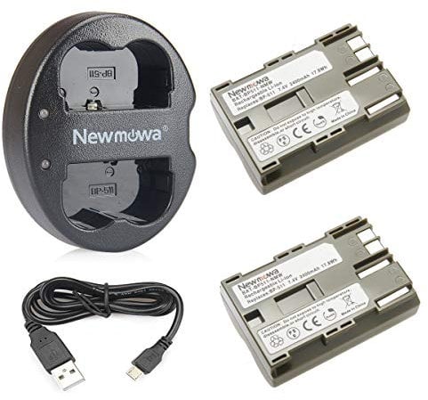 Newmowa BP-511 Replacement Battery(2-pack) and Dual USB Charger for Canon BP-511 BP-511A Canon EOS 5D, 50D, 40D, 20D, 30D, 10D, Digital Rebel, D60, 300D, D30