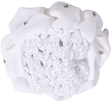 QHP Haarschleife Flower Haarnetz elastisch Universalgröße Strass diverse Farben (weiß)