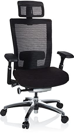 hjh OFFICE 657650 Profi Bürostuhl NOVA PRO I Netzstoff Schwarz Schreibtischstuhl ergonomisch mit Kopfstütze