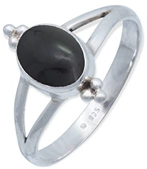 Ring 925 Silber Onyx schwarzer Stein Edelstein echt Silber Damen Sterling Silber Geschenk (MRG-111-03-(50))