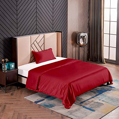 THXSILK Seidenbettwäsche Set 2 teilig, Bettbezug 135 x 200 cm und 40 x 80 cm Kissenbezug, Hypoallergen 19 Momme Maulbeerseide Bettwäsche, Ultra Weich und Glatt, Rot