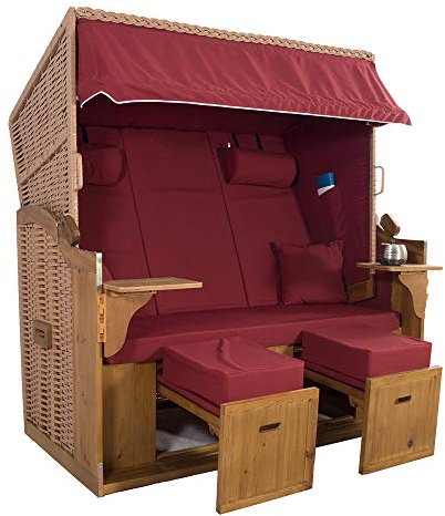 Strandkorbwerk XXL 2,5-Sitzer Natur Strandkorb Hörnum (als Bausatz, Rot Uni) - Küstenstil, Liegend, Polyester, Kiefernholz, Rot Uni - Terrassen-Garten, Entspannen, Outdoor