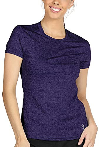 icyzone Sport T-Shirt Damen Kurzarm Laufshirt - Atmungsaktive Fitness Gym Shirt Schnell Trockened Funktionsshirt (S, Lila)