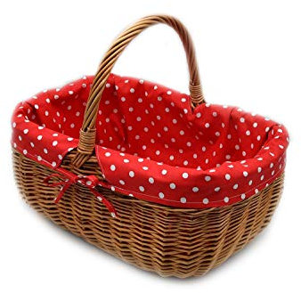 MyBer® Weidenkorb mit Stoffbezug Stabiler Tragekorb Einkaufskorb Korb aus Weide braun mit Stoffeinlage K1-014-SRWP