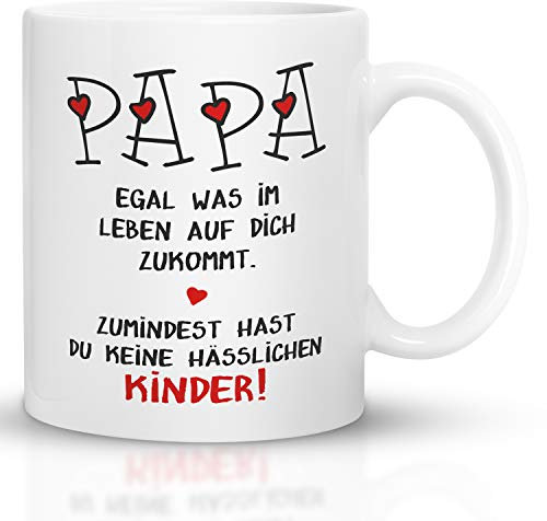 Tasse mit Spruch Papa | Lustiger Becher Geschenkidee Vatertag Geburtstag Weihnachten | Kein hässliches Kind Witz | Spülmaschinenfest, beidseitig bedruckt | 300ml Kaffee Tee Büro Männer Geschenk