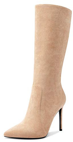 Castamere Moda Stivali Alti Ginocchio Cerniera Donna Tacco a Spillo 10CM Alto Tacco Marrone Scamosciato Scarpe EU 40