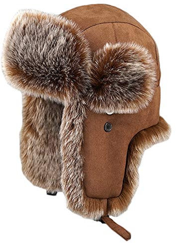 Insun Unisex Fliegermütze Wildleder Winddicht Trappermütze Warme Kunstfell Russische Mütze Braun M