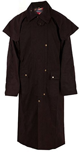 CHALLENGER Mens Oilskin Western Australian Waterproof Duster Coat Jacket 23101GR, Dark Brown, 3XL