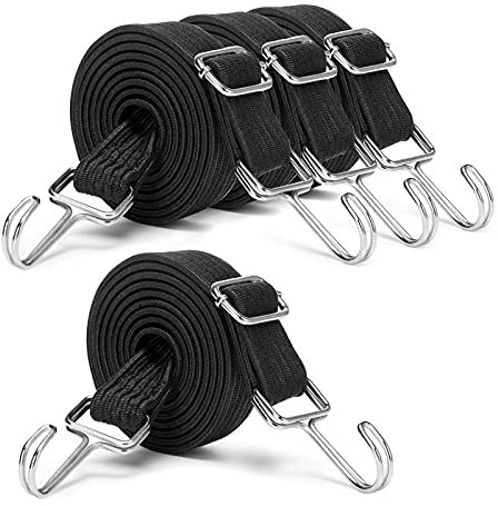 INCETUE verstellbar Spanngummi mit Haken, 2M lang flach spanngurte mit Metallhaken, extra stark breit Gummiseile, Gepäckspanner, Gummizug, Gummi expander Fahrrad, Autotransport, Motorrad-schwarz