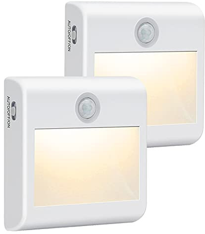 Motion Sensor Night Light, [2 Pack] Stick-On Battery Powered Night Lights, Motion Sensor Lights Indoor (AUTO/ON/OFF), Cupboard Light for Hallway, Stair, Closet, Shelf, Bathroom, Kitchen, Natural White