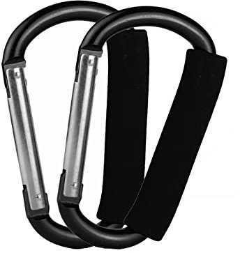 Stroller Hooks by Baby,2 pcs Carabiner Stroller Hook Organizer for Hanging Purses, Diaper Bag, Shopping Bags. Clip Fits Single/Twin Travel Systems, Car Seats and Joggers (Black)