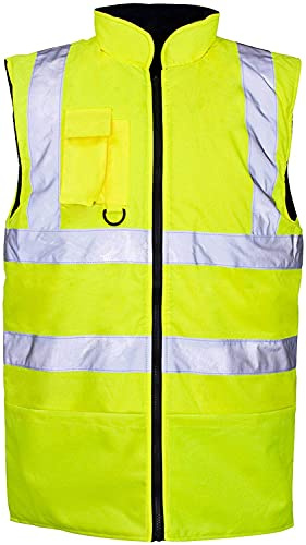 TrendyFashion Herren Warnweste, reflektierend, gefüttert, wendbar, Fleece, Arbeitskleidung, warme Weste, Körperwärmer, Weste