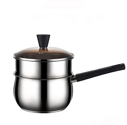 Cooking Pots/Milk Pans/Frying pan | Stainless Steel Stock Pot | Cool Touch Handles | Suitable for Induction and Gas Hobs (16/18cm) (Size : 18cm+Steamer)