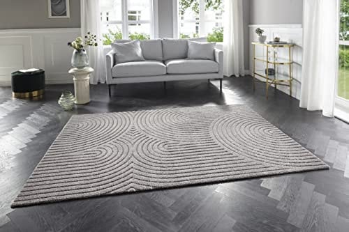 Elle Decoration Panglao moderner Hochflor Teppich - Wohnzimmerteppich Flauschig – Hoch-Tief Skandi Boho Style Wellen - für Wohnzimmer, Schlafzimmer, Küche, Flur - Grau, 200x290cm