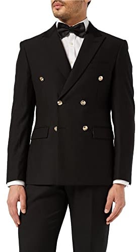 Xposed Mens Classic Fitted Double Breasted Black Blue Blazer Gold Buttons Vintage Jacket